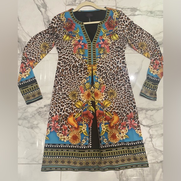 Hale Bob colorful A-line dress with chain link design neckline and cuffs 💃 - Picture 8 of 14